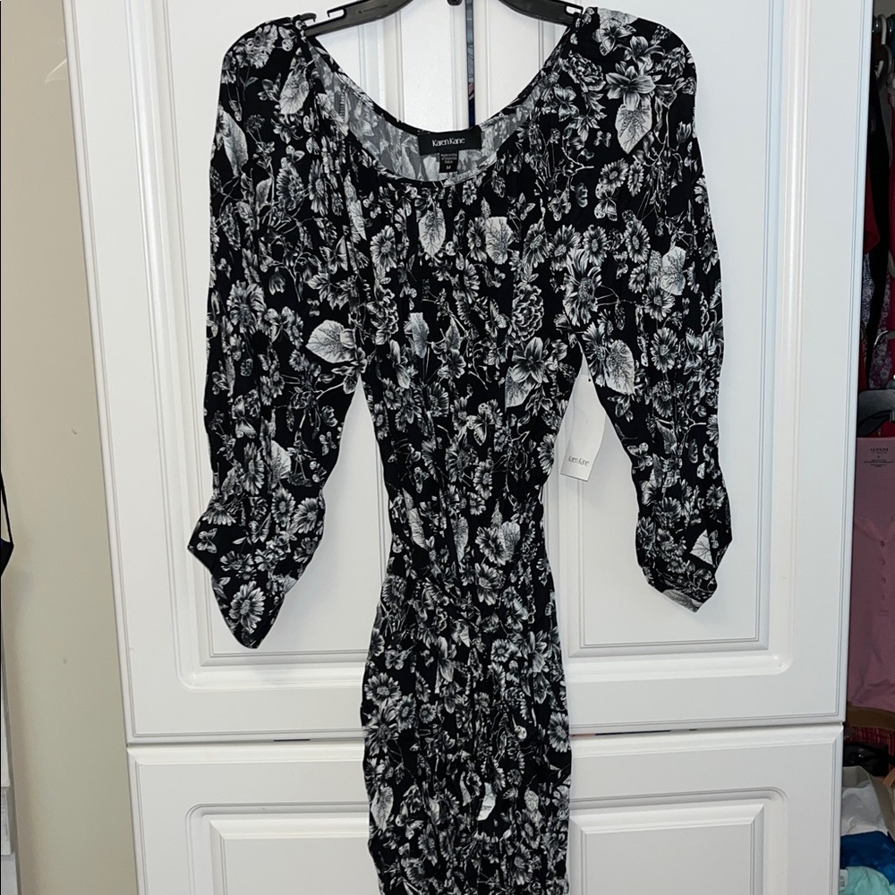 Karen Kane Black and White Floral Long Sleeve Dress